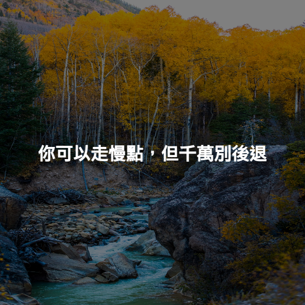 你可以走慢點，但千萬別後退