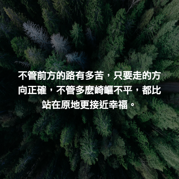 不管前方的路有多苦，只要走的方向正確，不管多麽崎嶇不平，都比站在原地更接近幸福。