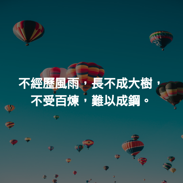 不經歷風雨，長不成大樹，不受百煉，難以成鋼。
