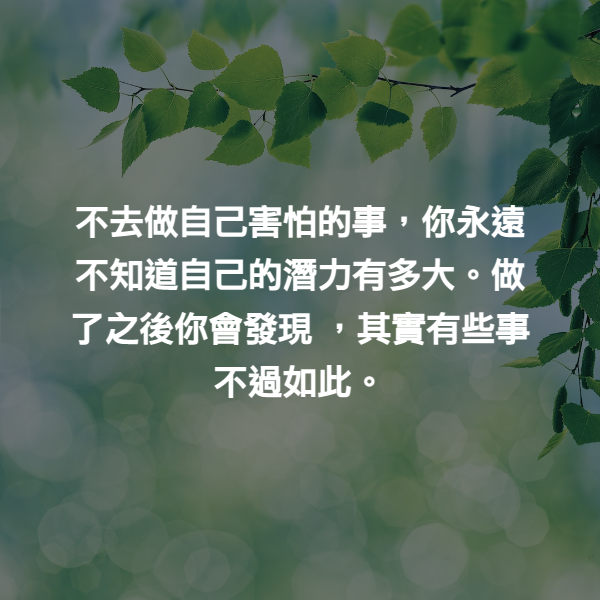 不去做自己害怕的事，你永遠不知道自己的潛力有多大。做了之後你會發現 ，其實有些事不過如此。