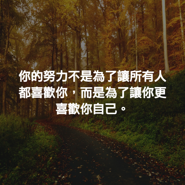 你的努力不是為了讓所有人都喜歡你，而是為了讓你更喜歡你自己。