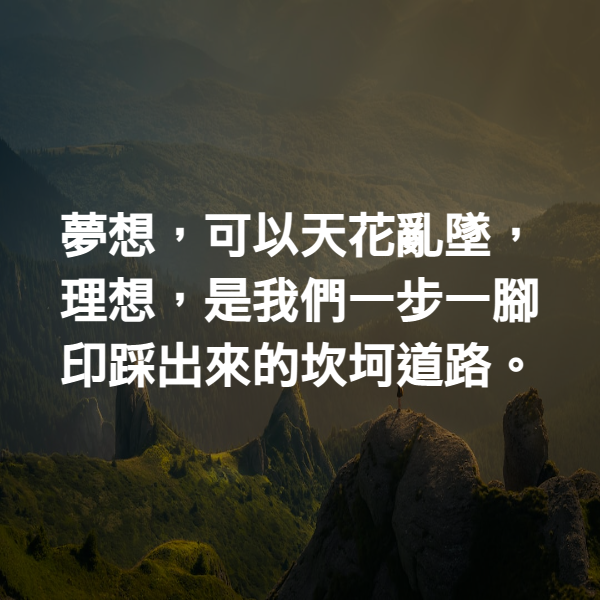 夢想，可以天花亂墜，理想，是我們一步一腳印踩出來的坎坷道路。